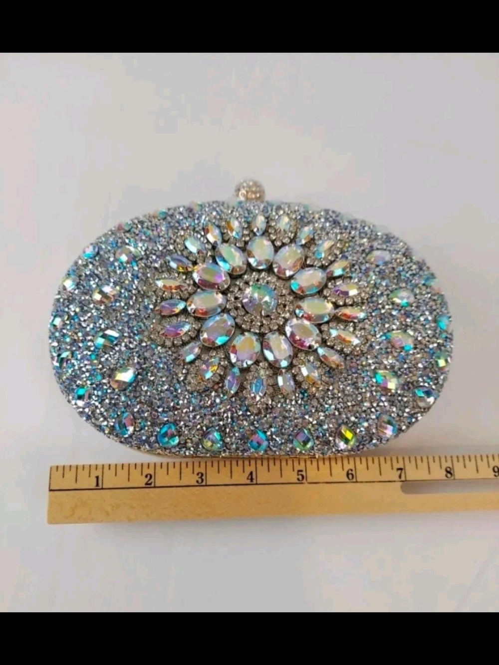 Ramla Handcrafted Sparkling Iridescent Crystal Evening Clutch - Silver - Picture 4 of 7